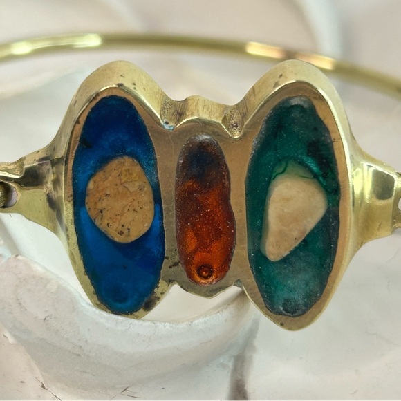 Artisan Made in Greece Inlay Stones Brass Bangle - Picture 7 of 16